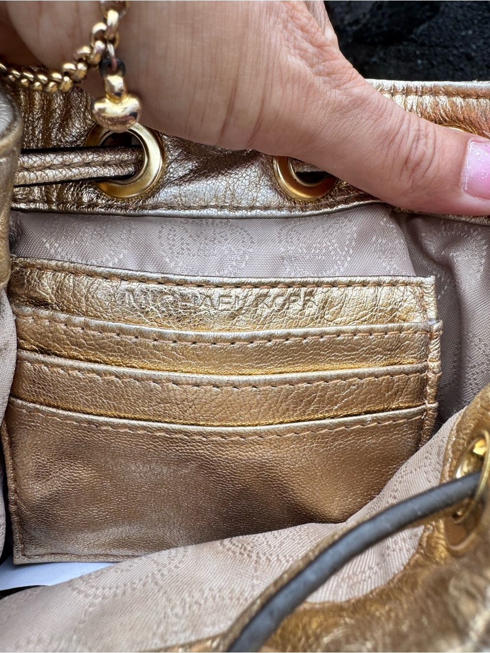 Michael Kors Mini Gold Quilted Leather Drawstring Bucket Bag Crossbody Purse - Picture 13 of 13